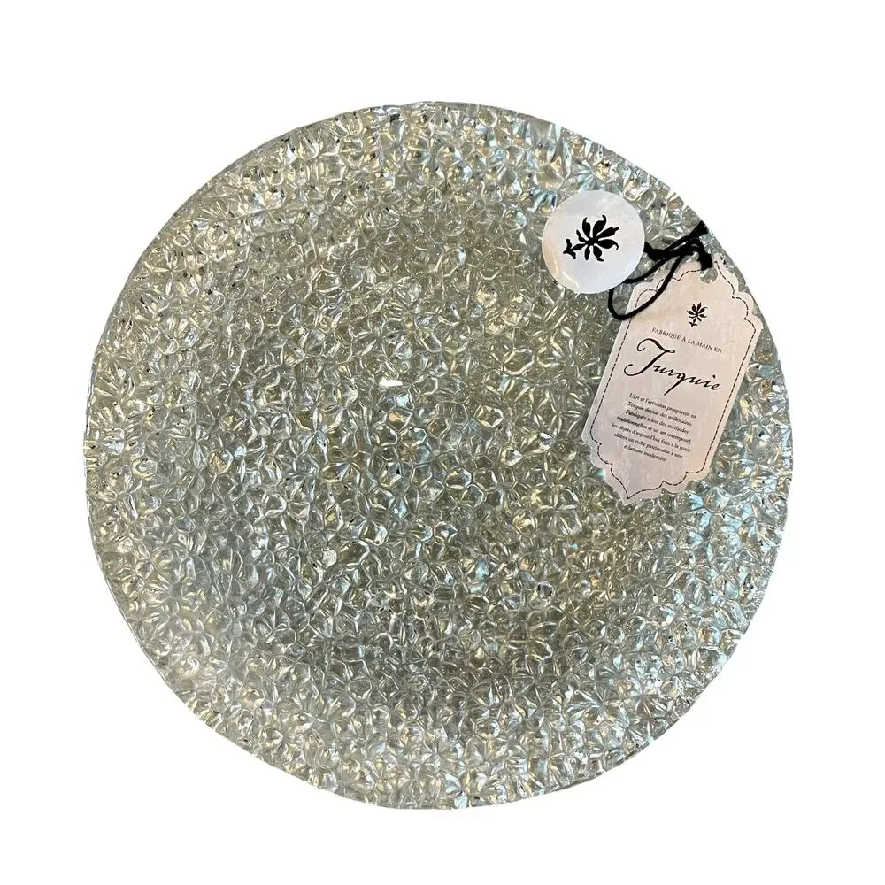 Akcam Turkish Glass 8in Appetizer | Dessert Plate Set of 4 Clear Frosted NEW
